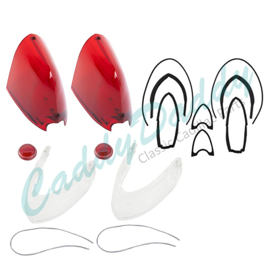 1954 1955 1956 Cadillac (See Details) Tail Light, Back Up And Reflector Lenses With Gaskets Kit (18 Pieces) REPRODUCTION Free Shipping In The USA