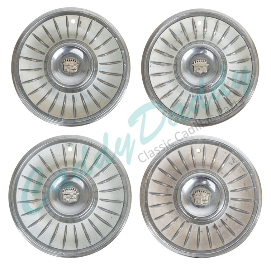 1961 Cadillac White Wheel Cover Hub Cap Set (4 Pieces) USED