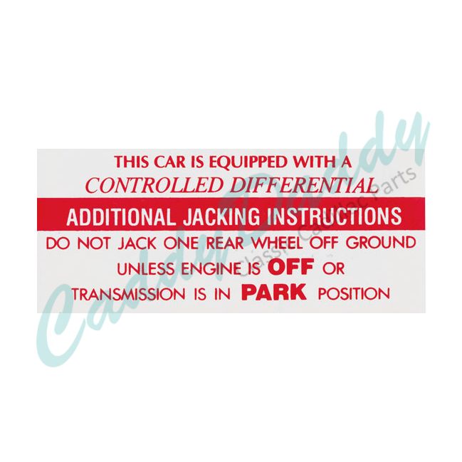 1962 1963 1964 1965 1966 1967 Cadillac Controlled Differential Jacking Instruction Decal REPRODUCTION