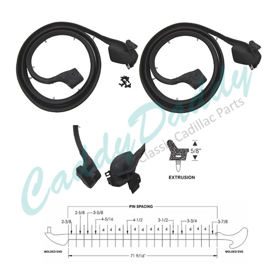 1967 1968 Cadillac Calais and Deville 4-Door Hardtop Rear Door Rubber Weatherstrips 1 Pair REPRODUCTION Free Shipping In The USA