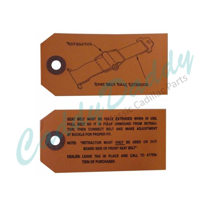 
1960 1961 1962 1963 1964 1965 1966 Cadillac Seat Belt Retractor Instructions Tag REPRODUCTION