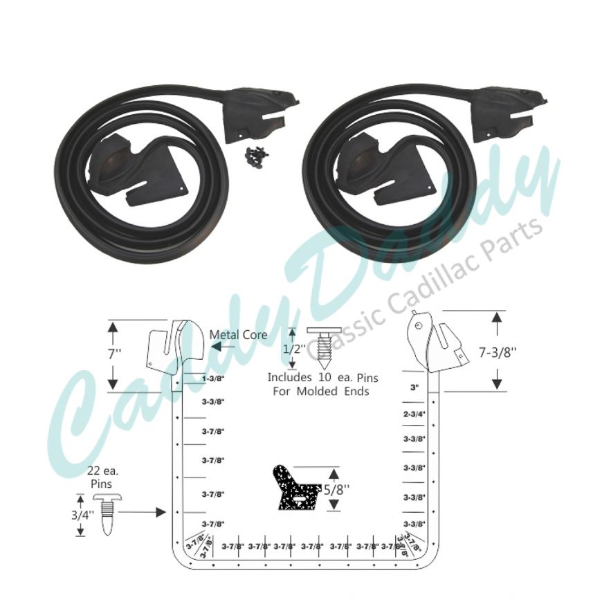 1969 1970 Cadillac Calais and Deville 2-Door Models Door Rubber Weatherstrips With Molded Ends 1 Pair REPRODUCTION Free Shipping In The USA